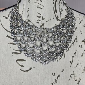 Silver Princess Gem Cluster Bib Necklace Prom Wedding Cocktail Jewelry
